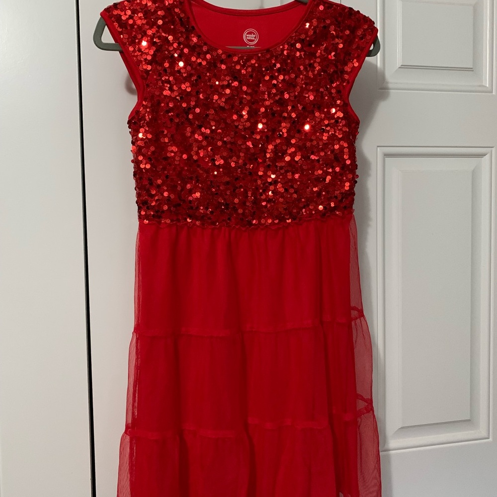 Red sequin knee length dress size 14-16